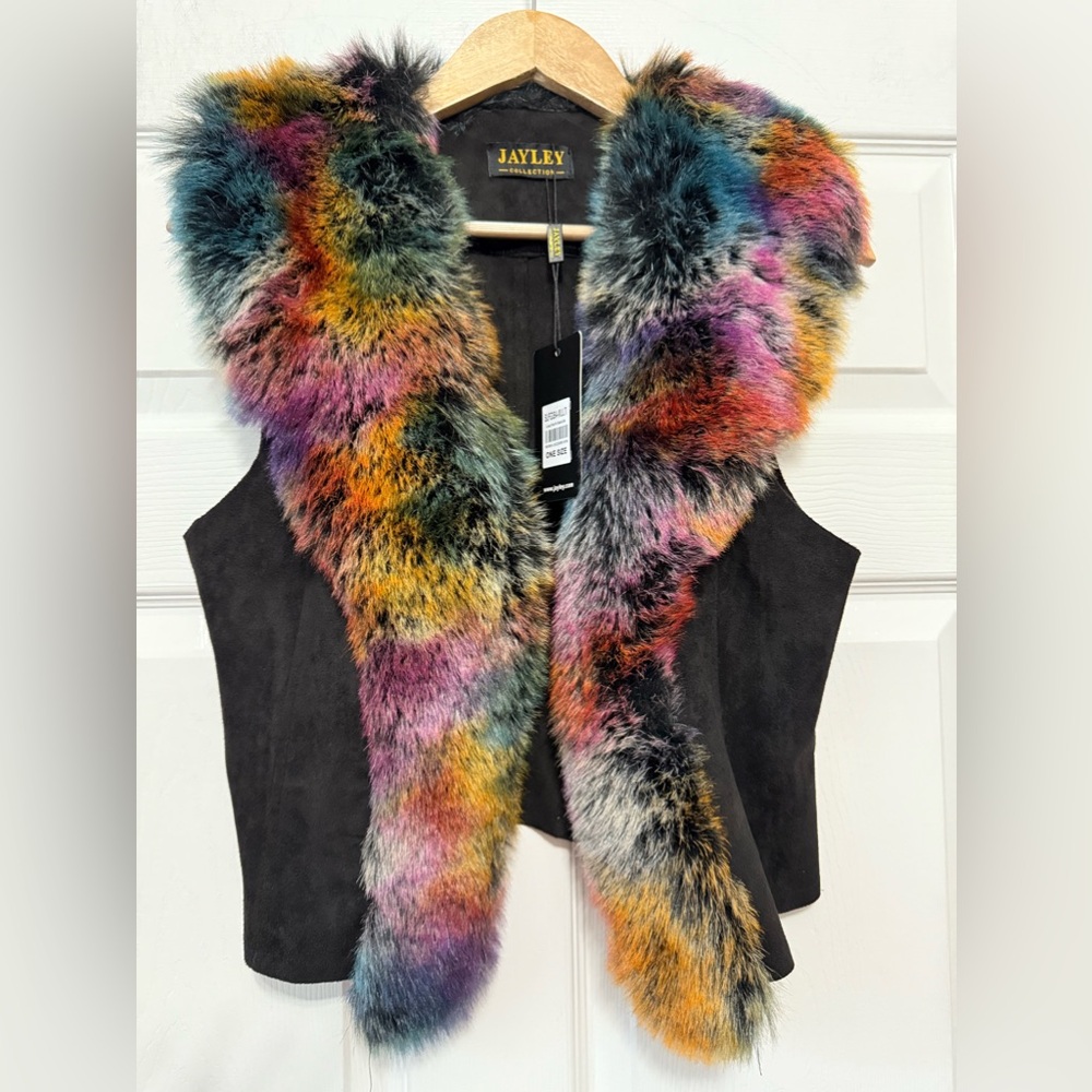 Jayley Multicolor Faux Fur Vest brand new with tag or best offer